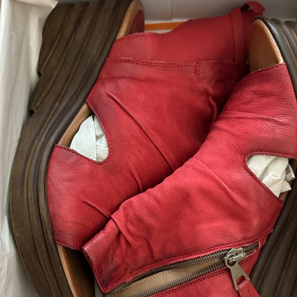 Miz Mooz Cherry Red Leather Wedge Sandals